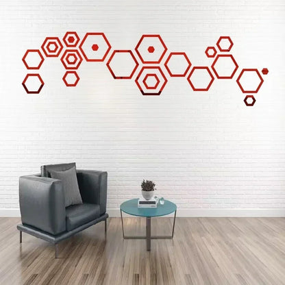 24 peças adesivo de parede de espelho hexagonal 3D vazado faça você mesmo decoração de favo de mel papel autoadesivo à prova d'água sala de estar quarto