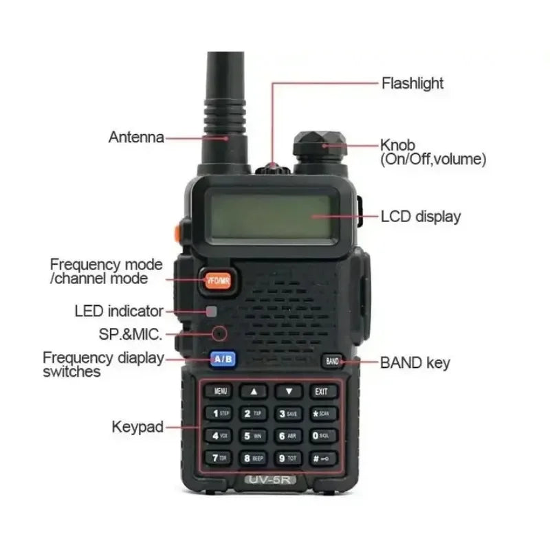 UV5R 5W Walkie Talkie Handheld Radio Telefono High Power Amateur Ham CB Radio Station UV5R Dual Band Transceiver 10KM Intercom Leedoar