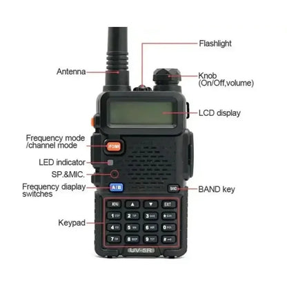 UV5R 5W Walkie Talkie Handheld Radio Telefono High Power Amateur Ham CB Radio Station UV5R Dual Band Transceiver 10KM Intercom Leedoar