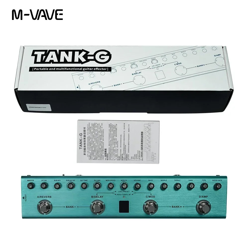 Pedal multiefectos para guitarra recargable portátil Tank 36 preajustes 9 ranuras para preamplificador 8 ranuras para cabina IR 3 efectos de modulación/retardo/reverberación 