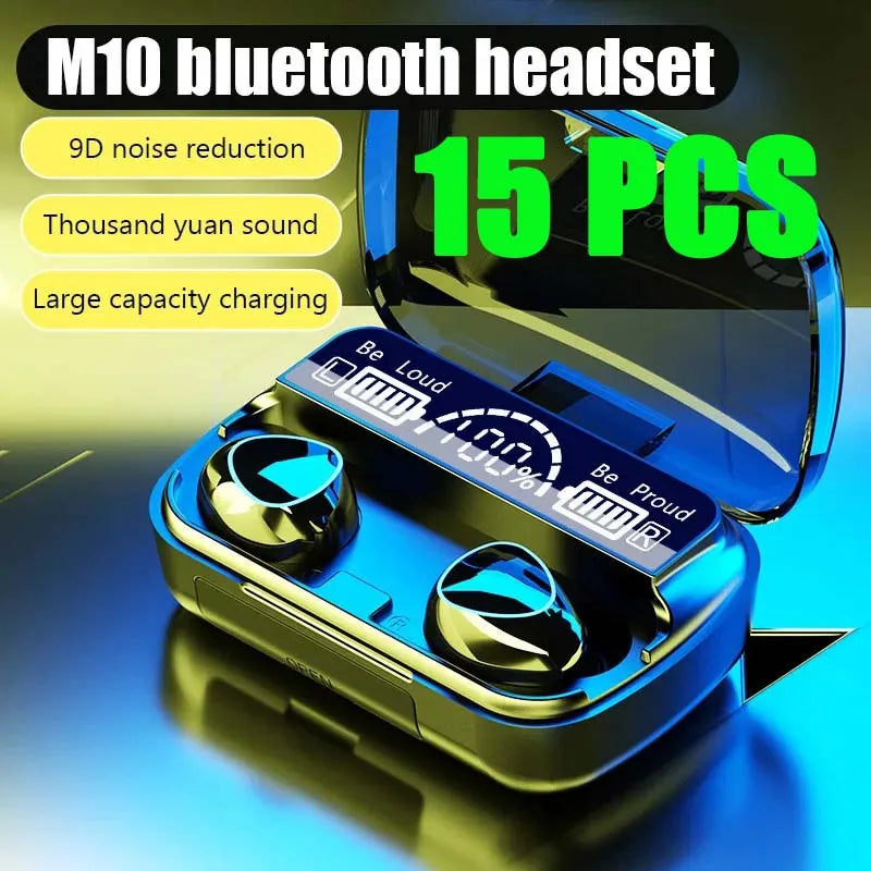 15PCS M10 TWS Bluetooth V5.0 Headphones LED Display Wireless Earphones With Microphone 9D Stereo Sports Waterproof Earbuds Leedoar