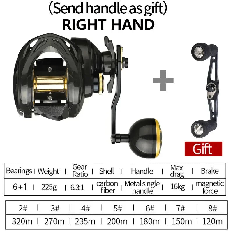 TDC300 Baitcasting Reel Magnetic Brake Reel Carbon Fiber Body 16KG 6.3:1 Drag Power Handle Pesca Fishing Reel Leedoar