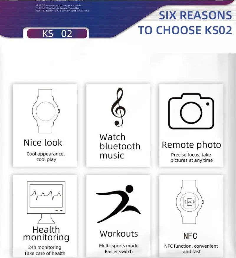 KS02 Smart Watch 1.32 Inch HD Touch Screen NFC Function Camera Control Bluetooth Music Play Health Monitor Multiple Sports Modes Leedoar