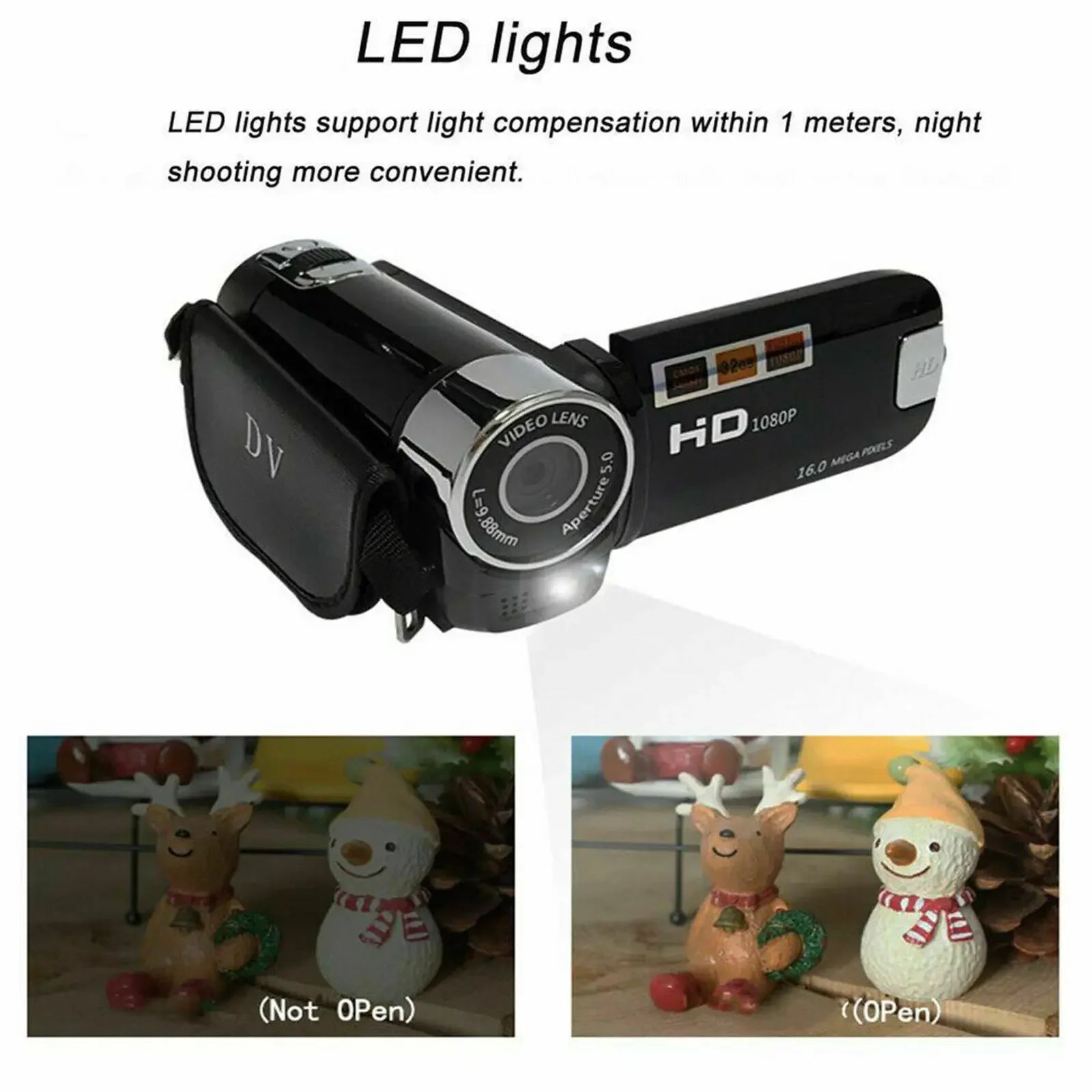 16MP HD Digital Camera 1080P Full HD Digital Video Camcorder 270 degree Rotation Screen 16X Night Vision Zoom Shooting Cam Leedoar