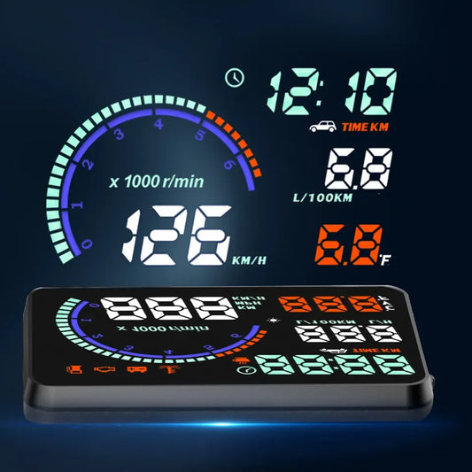 Pantalla de visualización frontal HUD montada en el vehículo Computadora de viaje OBD para vehículos generales Proyector de velocidad del vehículo multifunción Head Up HD 