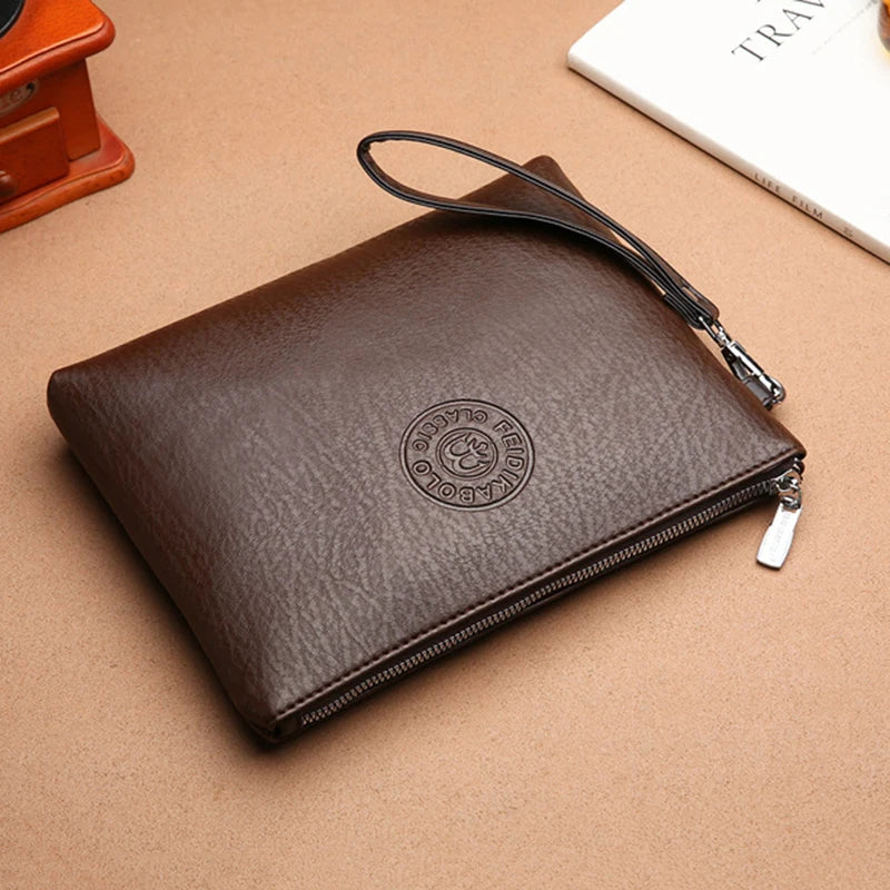 Cartera de mano grande de estilo empresarial para hombre, de piel sintética suave, tipo sobre, elegante, para ocio, bolsa de regalo 