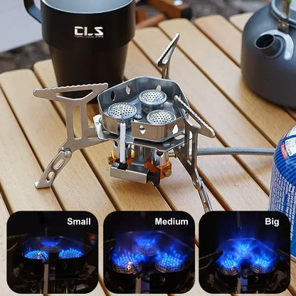 Outdoor Portable Three-head Stove Camping Windproof Stove Camping Picnic Burner Outdoor Folding Gas Stove Leedoar