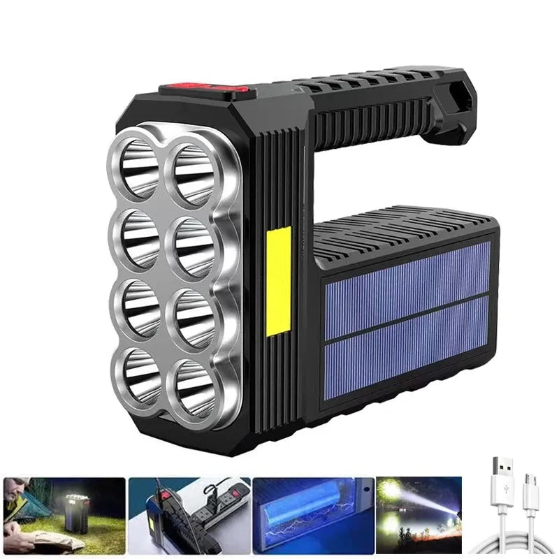 New Solar Rechargeable USB Strong Light Flashlight Super Bright 8 Led Flashlight Portable Outdoor Searchlight Long Shot Leedoar