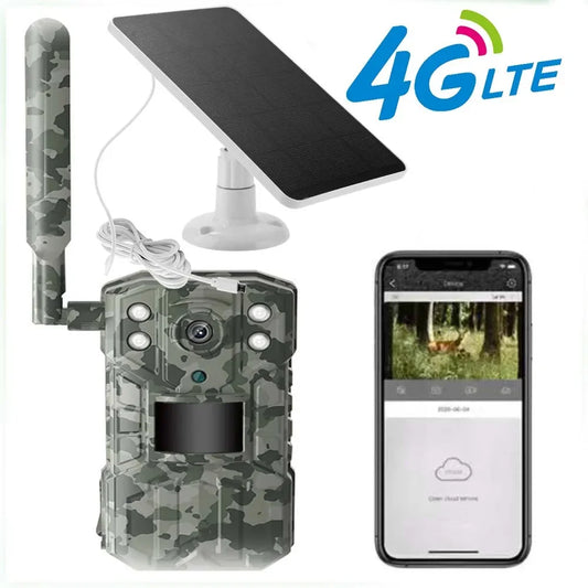 Cámara de caza solar 4G de 14 MP con tarjeta SIM 4G, resistente al agua, con detección de movimiento PIR de 20 m, cámara para vida silvestre con dispositivo de visión nocturna de 30 m 