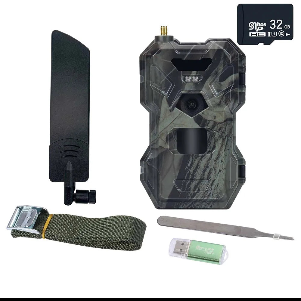 4G 30MP 2K Outdoor Hunting Trail Camera with APP Control Night Vision Trap Game 120° Wireless Cellular Wildlife Cam with TF Card Leedoar