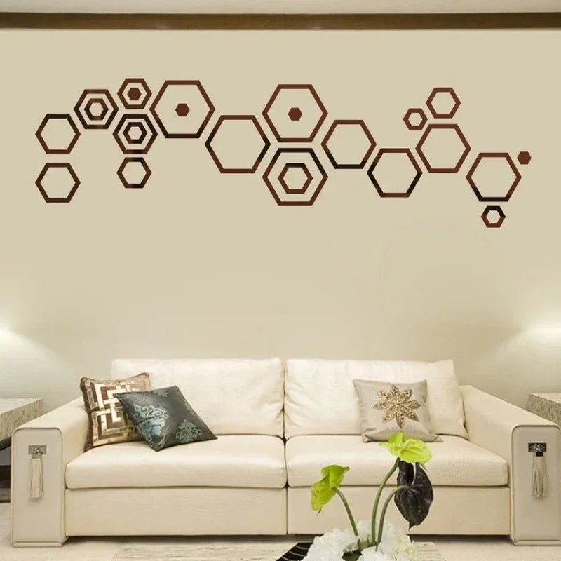 24 peças adesivo de parede de espelho hexagonal 3D vazado faça você mesmo decoração de favo de mel papel autoadesivo à prova d'água sala de estar quarto