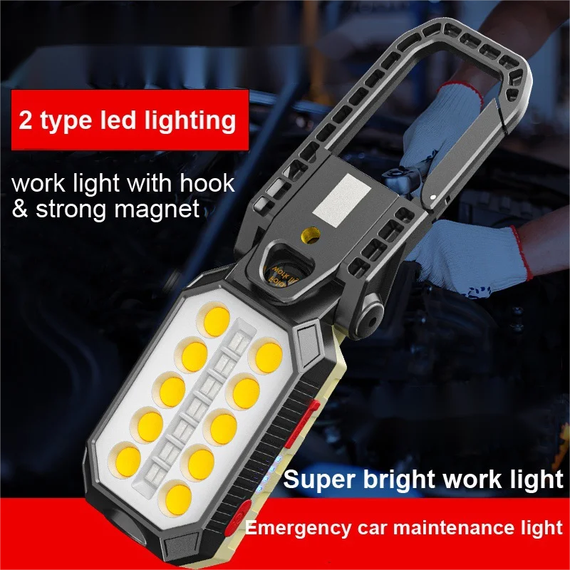 Foldable COB LED Work Light Portable USB Rechargeable Flashlight Waterproof Torch Magnetic Base Work Lamp Camping Light Leedoar