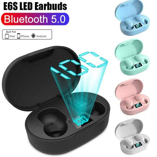 2024 TWS E6S Fone Fones de ouvido Bluetooth Fones de ouvido sem fio LED Display Cancelamento de ruído Fones de ouvido intra-auriculares com microfone