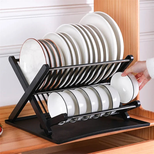 Rejilla para secar platos, bandeja plegable de doble capa, organizador de cocina, soporte para tapa de olla, escurridor de platos, soporte de almacenamiento para fregadero 