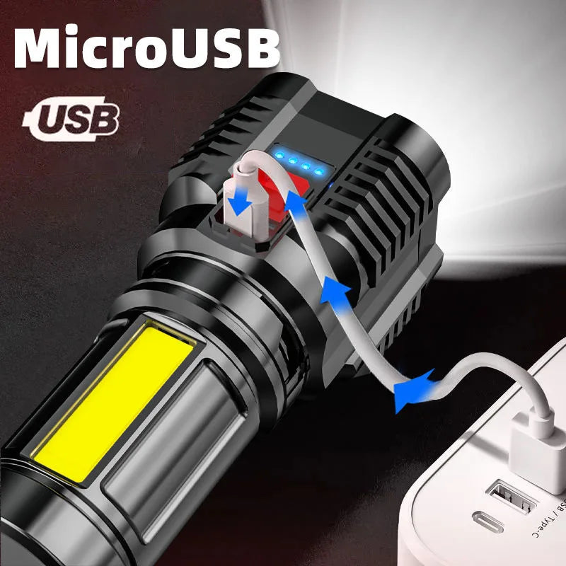 5Led Flashlight Household Portable Multi-Function Cob Side Lamp USB Charging Strong Light Waterproof Flashlight Leedoar