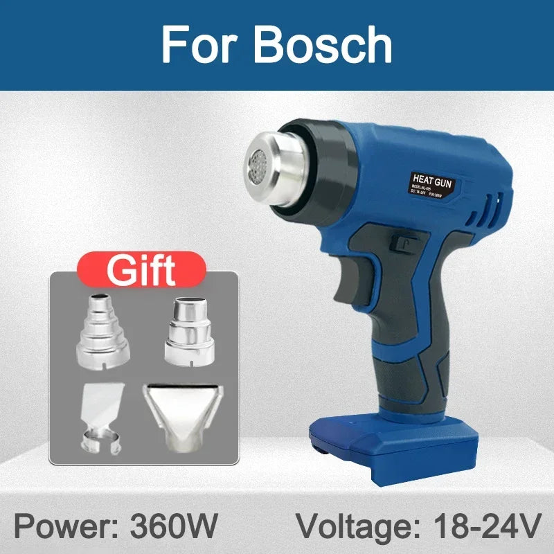 Pistola de calor portátil, pistola de calor eléctrica inalámbrica con 4 boquillas para Makita/Dewalt/Milwaukee/Bosch/Black Decker, batería de iones de litio de 18 V y 20 V