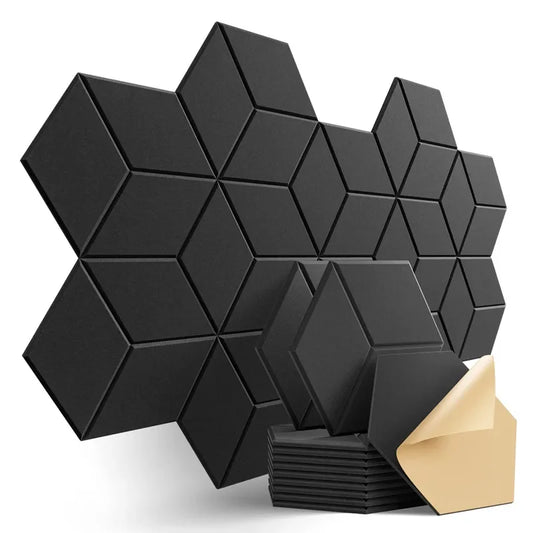 20PCS Hexagonal Self-adhesive Acoustic Panels Y-Lined Design Sound Proof Foam Panels Absorb Noise Eliminate Echoes Black Leedoar