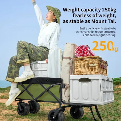 Camping Aircraft Wheeled Trolley Outdoor Foldable Manual Trolley Portable Outdoor Camping Trailer Pull Rod Rear Leedoar