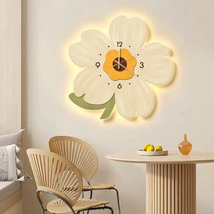 Luminous Flower Cartoon Decoration Wall Hanging Clock Silent Minimalist Children's Bedroom Room Decoration Nightglow Clock Leedoar