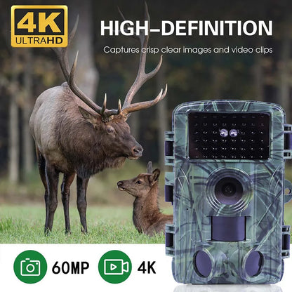 Câmera de trilha sem fio externa 4K 60MP 30MP para filmagem de vida selvagem Wifi Visão noturna Conexão WiFi de 2,0 polegadas Câmera de caça em trilha 