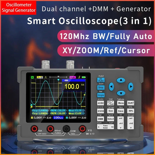 3.2 Inch Desktop Digital Oscilloscope 120M Bandwidth Dual Channel Multimeter And Signal Generator 3 in1 High Performance DSO3D12 Leedoar