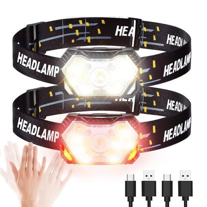 LED Strong Light Headlamps USB Rechargeable Sports Sensors Portable Headlamps Outdoor Fishing Camping Work Flashlight Lighting Leedoar