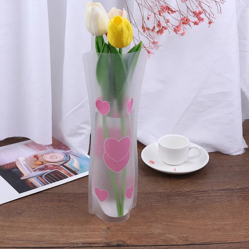 4pcs 27x12cm Creative Plastic Vase Home Freshness PVC Plastic Foldable Transparent Vase Flowers Jardiniere Flower Arrangement Leedoar