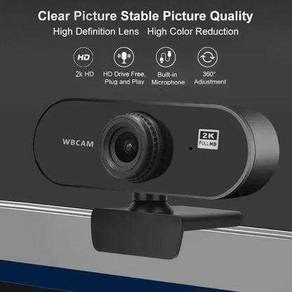 Webcam HD 2.0 rotativa de 180 graus 2K USB câmera ao vivo com microfone de redução de ruído câmera de videoconferência para reunião de escritório 