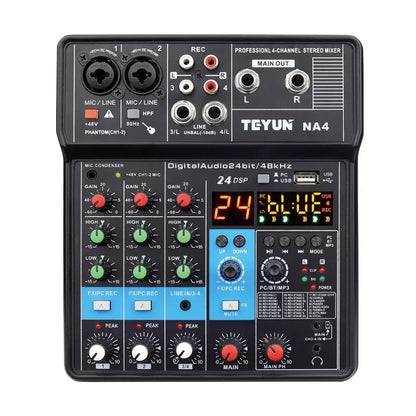 TEYUN 4-Channel Professional Portable Sound Mixer Console Computer Input 48v Power Model Number Certification Origin Mixing NA4 Leedoar