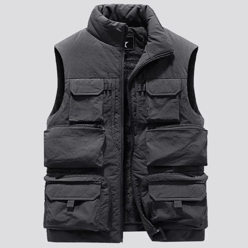 Men's Vest Coat Winter Sleeveless Jacket Waistcoat Thick Warm Fleece Workwear Tops Cargo Vest Windbreaker Fashion Big Size 6XL Leedoar