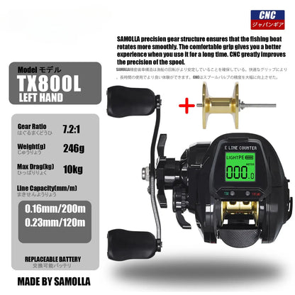 New 7.2:1 10kg Saltwater Waterproof Cast Drum with Large Screen LED Electronic Bait Fishing Reel High-speed Casting Leedoar