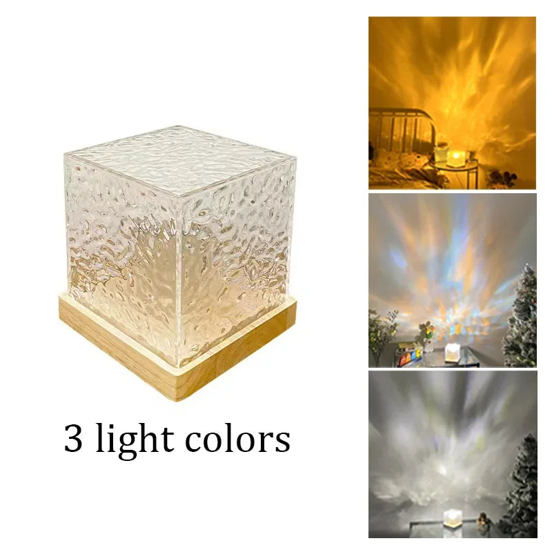 Crystal Lamp Water Ripple Projector Night Light Decoration Home Houses Bedroom Aesthetic Atmosphere Holiday Gift Sunset Lights Leedoar