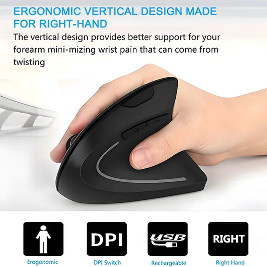 H1 Mouse vertical ergonômico sem fio recarregável ajustável DPI 2,4 GHz 2400 DPI Mouses verticais para laptop/MacBook/PC 