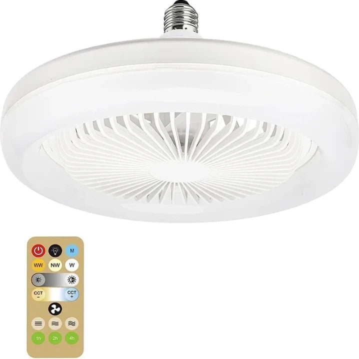 Ventilador LED inteligente, lâmpada pequena para ventilador, E27, parafuso, controle remoto, luz para ventilador, decoração para casa, quarto, sala de estar, decoração silenciosa 