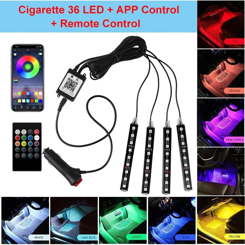 4Pcs Car Interior Decoration Atmosphere Light RGB Adjustable Light USB APP Control Music Rhythm LED Car Decoration Light Strip Leedoar