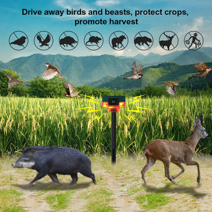 Solar Birds Repeller 360-degree Induction Alarm 1200mAh Wild Animal Deterrent 13 Sounds Recordable IP55 for Wild Boar Rabbit