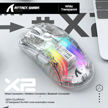 X2 PRO Mouse RGB Luminous Wireless BT 2.4G Dual Mode Connection 4000dpi Transparent Esports Gaming Mouse for PC Laptop Tablet