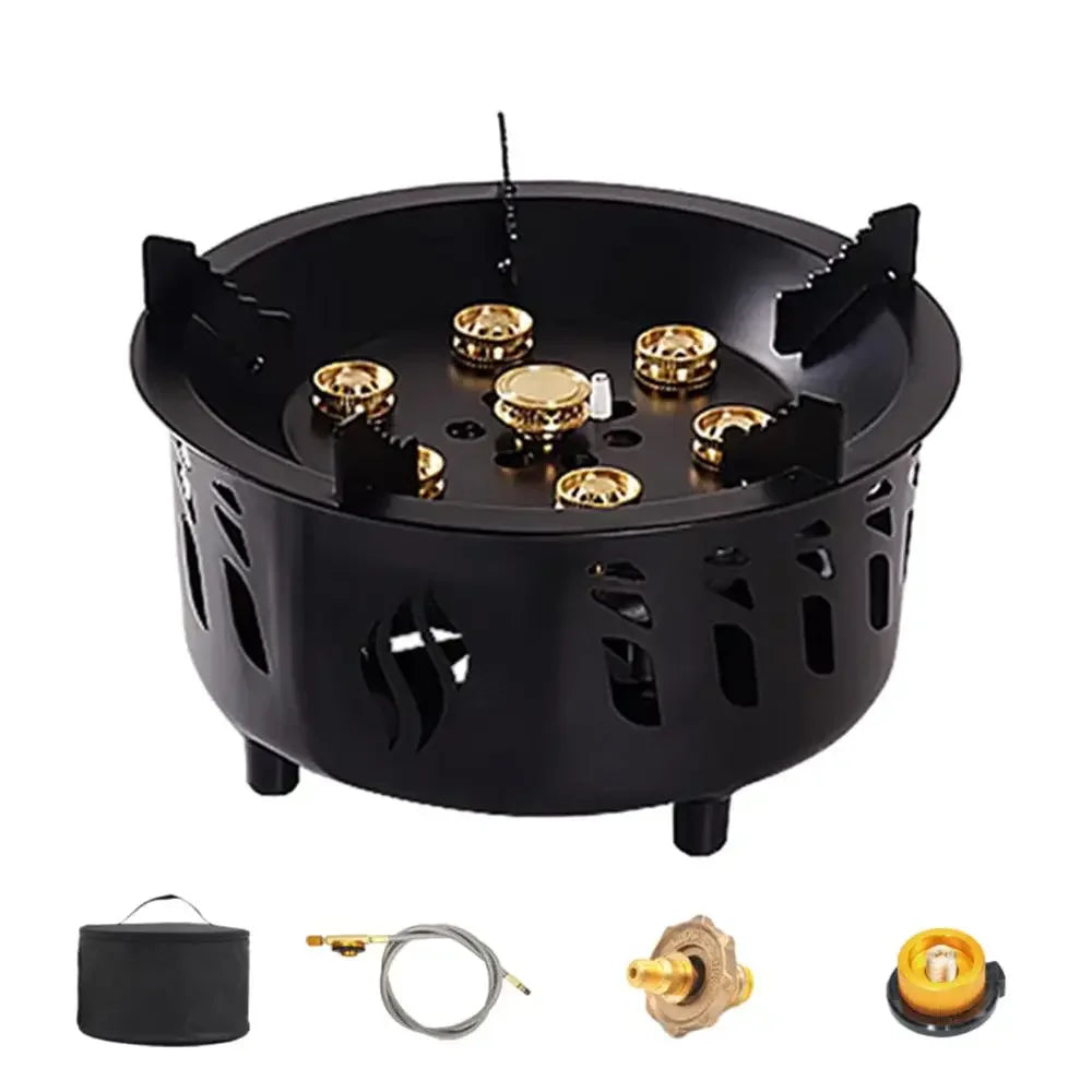 20000w Camping Gas Burner 7 Core Strong Fire Power Camping Stove Windproof Outdoor Cooking Burner Hiking Barbecue BBQ Cookware Leedoar