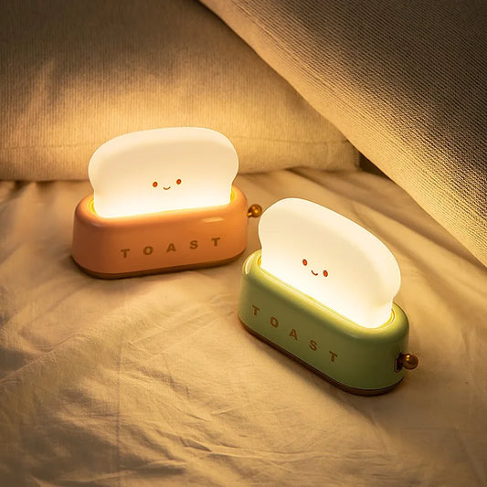 SONGMEN Panadería Luz de noche recargable por USB Linda tostadora LED Luz de noche para niños Lámpara LED para dormir para niños Lámpara de dormitorio Linterna verde