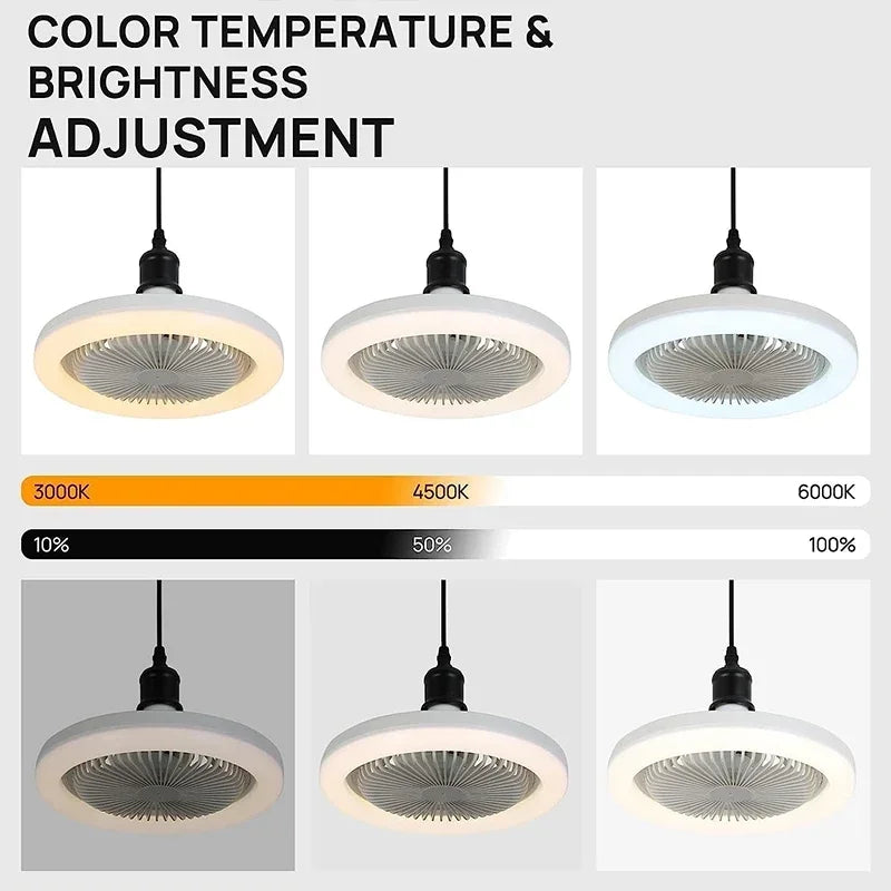 Lámpara de ventilador LED inteligente, pequeña lámpara de ventilador con tornillo E27, lámpara de ventilador con control remoto, lámpara de decoración del hogar, dormitorio, sala de estar, decoración silenciosa 