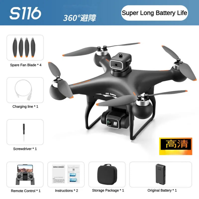 Drone S116 4k Hd Câmera Dupla Wifi Fpv Fluxo Óptico Posicionamento Evitação de Obstáculos Brushless Rc Quadcopter Drone Profissional 