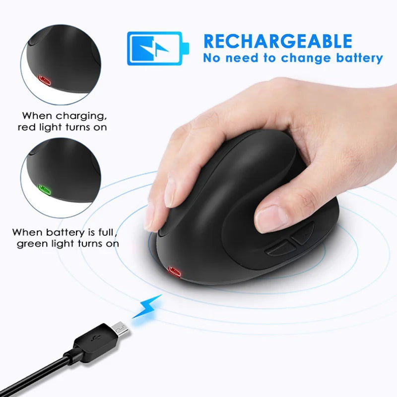 BTS-908 Hot Selling Rechargeable Vertical Mice Ergonomic Wireless Mouse 2.4G USB Receiver 1600 Adjustable DPI 6 Buttons Mouse