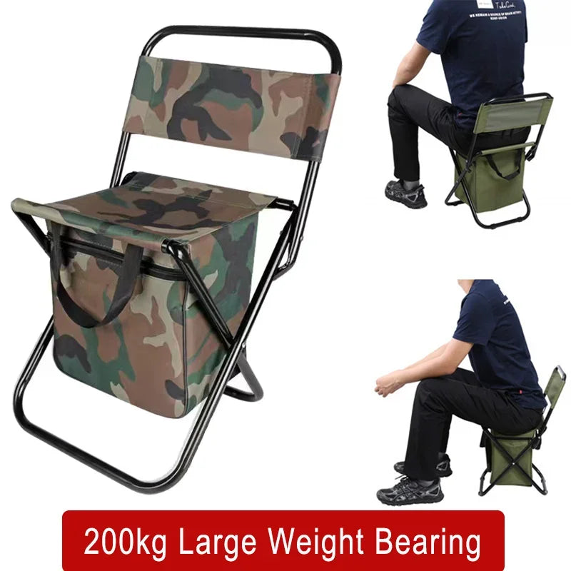 200kg Outdoor Folding Chair Large Weight Bearing Leisure Camp Ice Pack Chair with Storage Bag Backrest Insulation Fishing Chair Leedoar