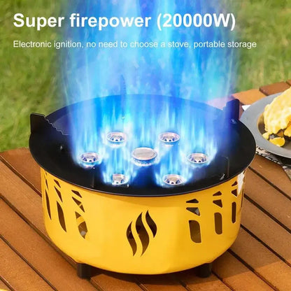 20000w Camping Gas Burner 7 Core Strong Fire Power Camping Stove Windproof Outdoor Cooking Burner Hiking Barbecue BBQ Cookware Leedoar