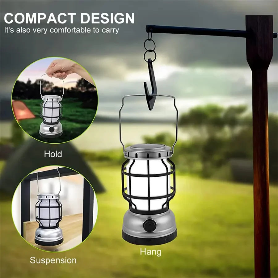 Lanterna de acampamento solar portátil tipo C USB recarregável lanternas de pesca movidas a energia solar luz led ao ar livre para bar restaurante 