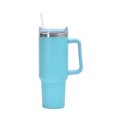 Vaso de taza de 40 oz con asa, vaso aislado con tapa, pajita, taza de agua de café de acero inoxidable para viajes en el hogar, taza térmica 