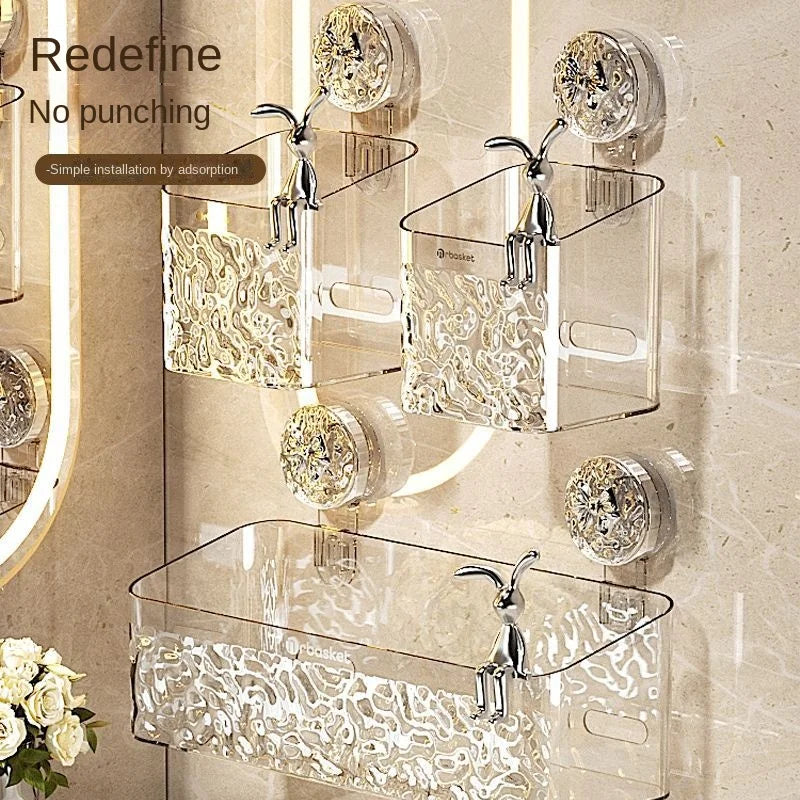 Glacier Pattern Suction Cup Storage Rack Discarded Face Towel Storage Box Non Perforated Wall Hanging Basket Bathroom Washbasin Leedoar