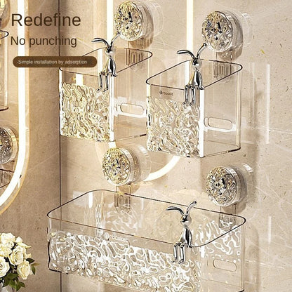 Glacier Pattern Suction Cup Storage Rack Discarded Face Towel Storage Box Non Perforated Wall Hanging Basket Bathroom Washbasin Leedoar