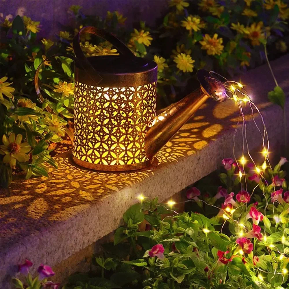 LED Solar Watering Can Light Hanging Waterfall Lamp Waterproof Outdoor Garden Decor Yard Porch Lawn Backyard Landscape Sun Lamp Leedoar