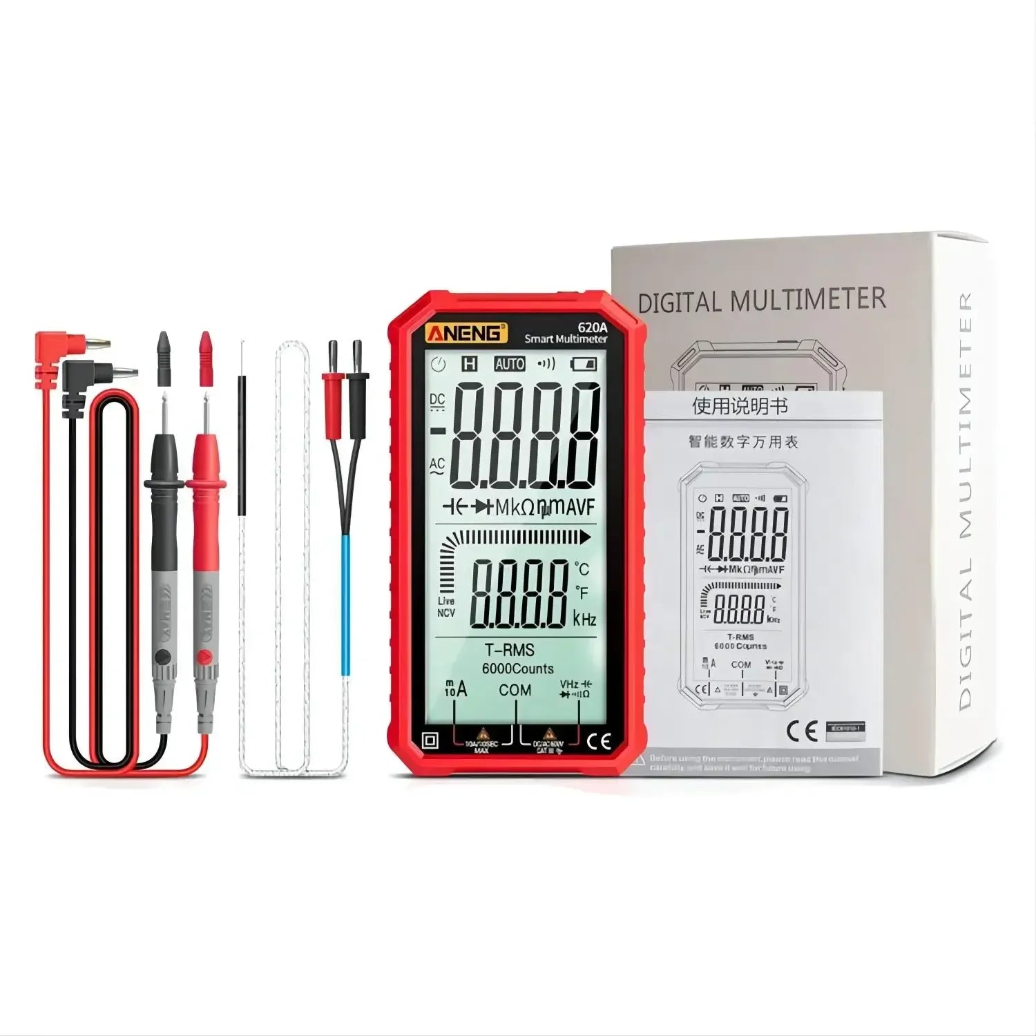 ANENG 620A Digital Multimeter AC/DC Ultraportable LCD Display True-RMS Multimeter Auto-Ranging with Amp Volt Ohm Multi Tester Leedoar